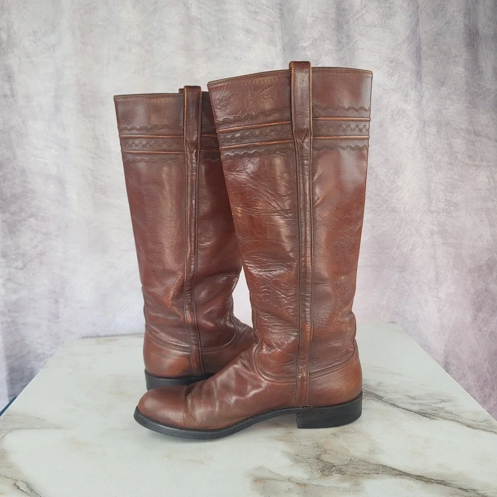 Vintage Lucchese Knee High Western Boots Women's Size 8.5 B READ